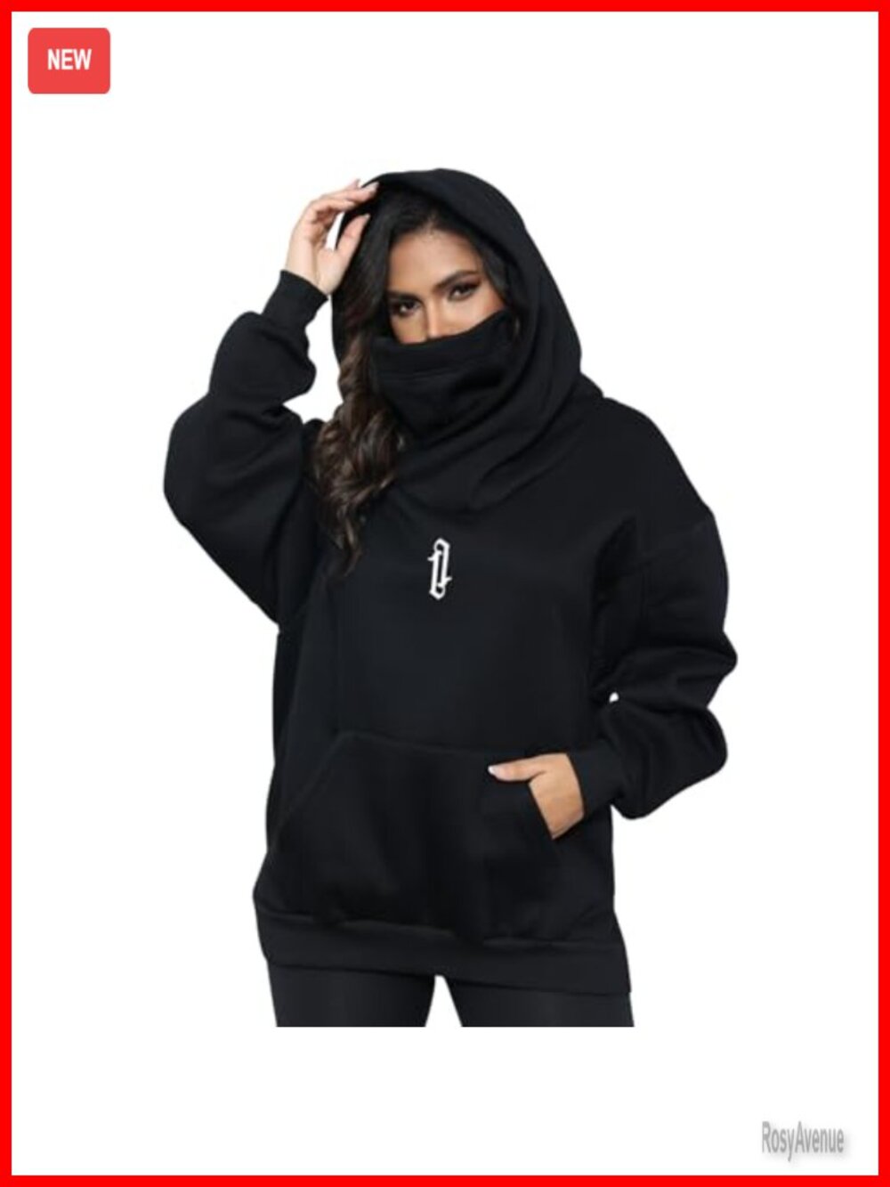 Oversized Heavyweight Fleece Hoodie Built-In Face Mask Neck Gaiter Loose Fit